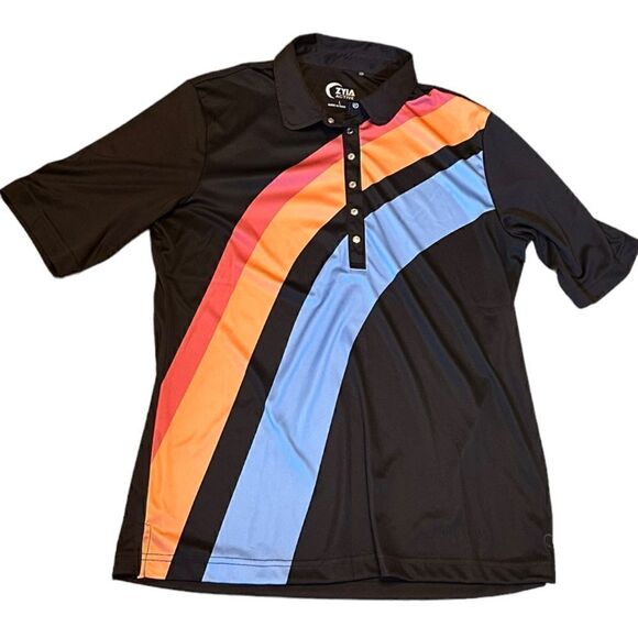 Zyia Active Rainbow Clubhouse Women's Short Sleeve Polo Top Size Large L 📦 - Picture 11 of 11